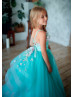 Turquoise Tulle 3D Flowers Flower Girl Dress